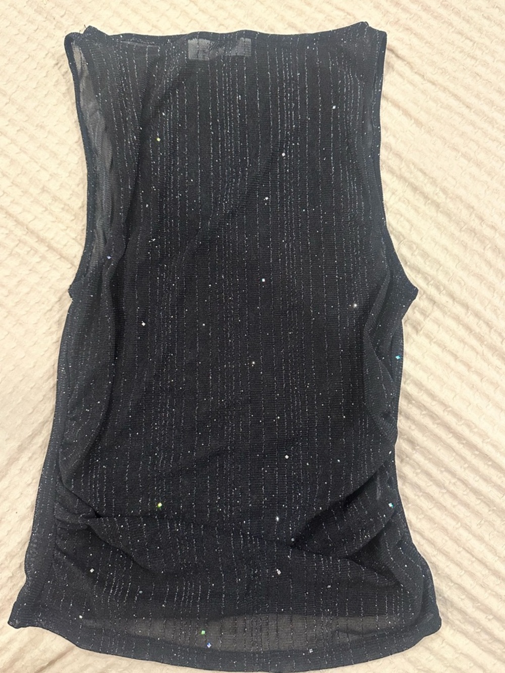 Black Sheer Mesh Rhinestone Sparkle Top Sleeveless High Neck